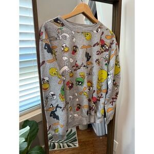 Juniors Looney Tunes Characters Gray Sweatshirt Bugs Bunny Taz Daffy Duck M
